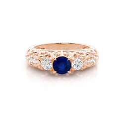 Prong Setting Round Blue Sapphire Side Stone Ring