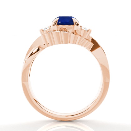 Prong Setting Round Blue Sapphire Trilogy Ring