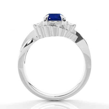 Prong Setting Round Blue Sapphire Trilogy Ring