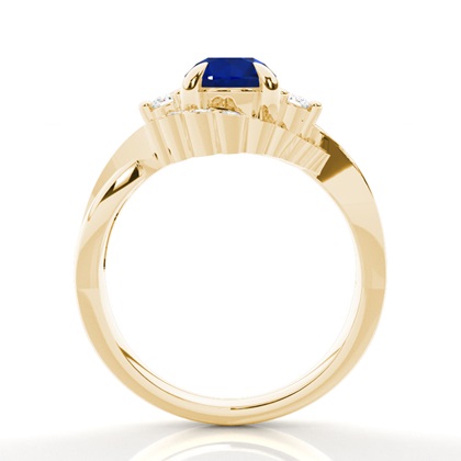 Prong Setting Round Blue Sapphire Trilogy Ring