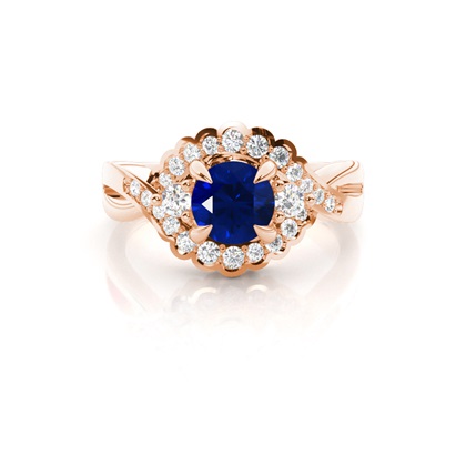 Prong Setting Round Blue Sapphire Trilogy Ring