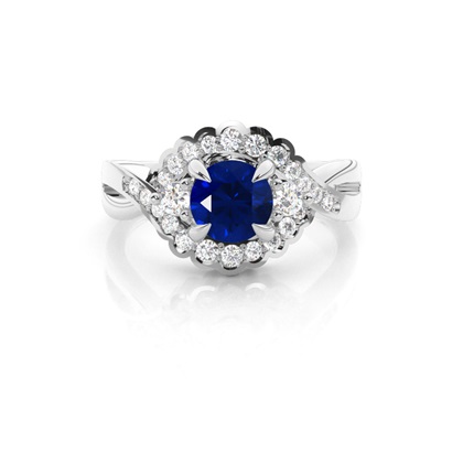 Prong Setting Round Blue Sapphire Trilogy Ring