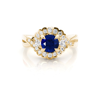 Prong Setting Round Blue Sapphire Trilogy Ring