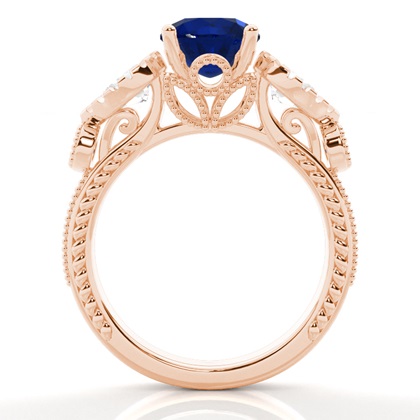 Prong Setting Round Blue Sapphire Trilogy Ring