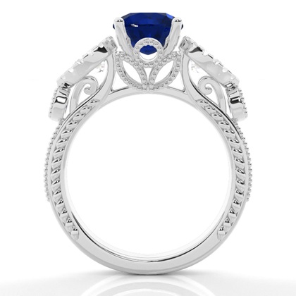 Prong Setting Round Blue Sapphire Trilogy Ring