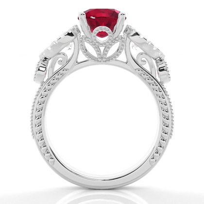Prong Setting Round Ruby Trilogy Ring