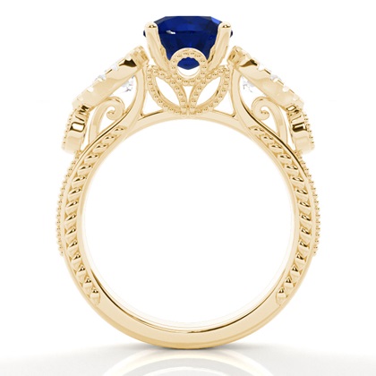 Prong Setting Round Blue Sapphire Trilogy Ring