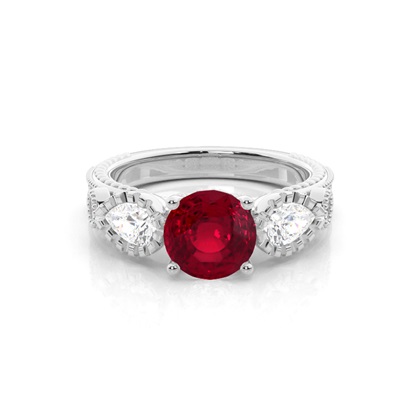 Prong Setting Round Ruby Trilogy Ring