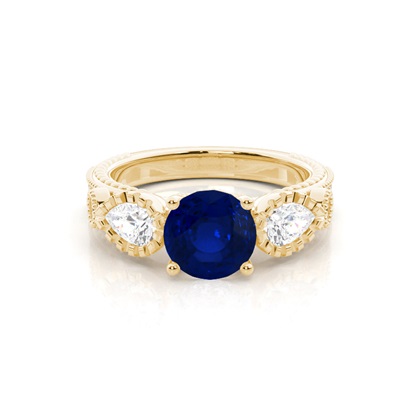 Prong Setting Round Blue Sapphire Trilogy Ring