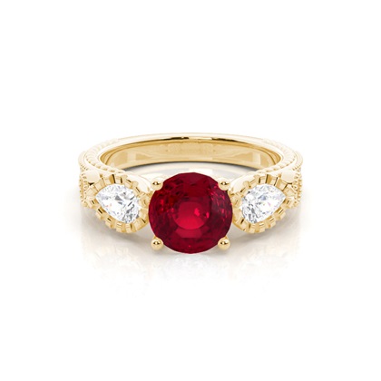 Prong Setting Round Ruby Trilogy Ring