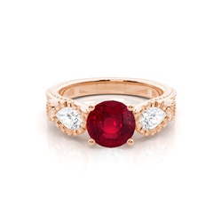 Prong Setting Round Ruby Trilogy Ring
