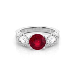 Prong Setting Round Ruby Trilogy Ring