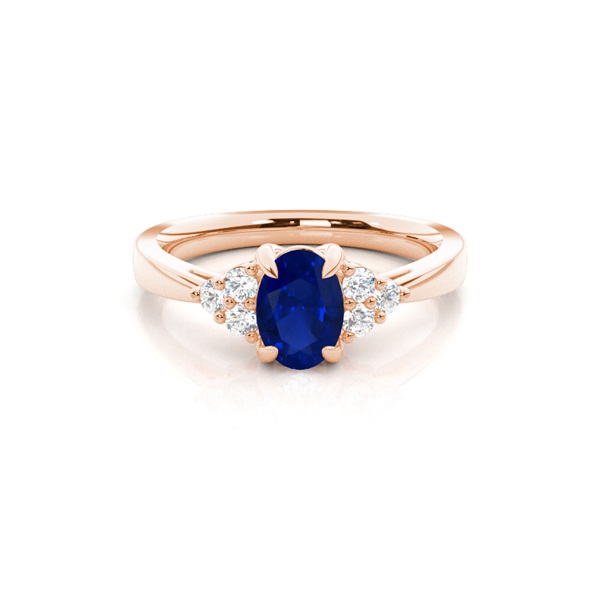 Prong Setting Oval Blue Sapphire Side Stone Ring