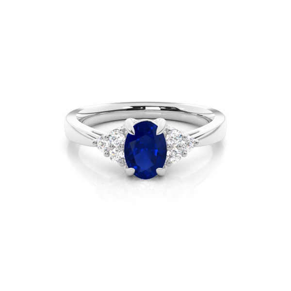 Prong Setting Oval Blue Sapphire Side Stone Ring