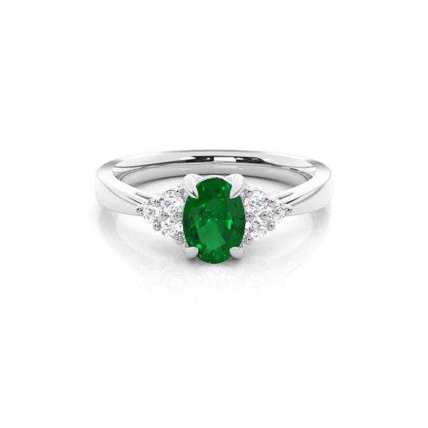 Prong Setting Oval Emerald Side Stone Ring