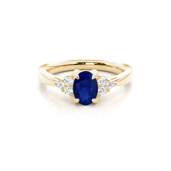 Prong Setting Oval Blue Sapphire Side Stone Ring