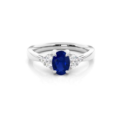 Prong Setting Oval Blue Sapphire Side Stone Ring