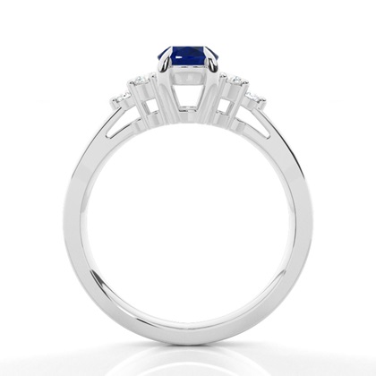 Prong Setting Oval Blue Sapphire Side Stone Ring