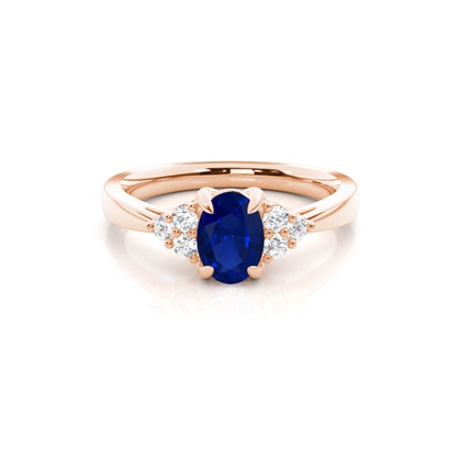 Prong Setting Oval Blue Sapphire Side Stone Ring