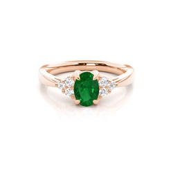 Prong Setting Oval Emerald Side Stone Ring
