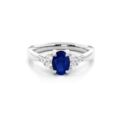Prong Setting Oval Blue Sapphire Side Stone Ring