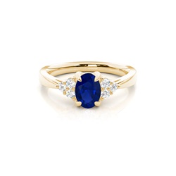 Prong Setting Oval Blue Sapphire Side Stone Ring