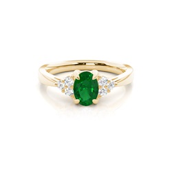 Prong Setting Oval Emerald Side Stone Ring