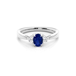 Prong Setting Oval Blue Sapphire Side Stone Ring