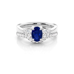 Prong Setting Oval Blue Sapphire Bridal Set Engagement Ring