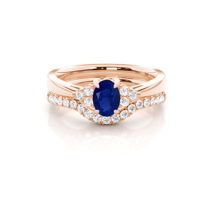 Prong Setting Oval Blue Sapphire Bridal Set Engagement Ring