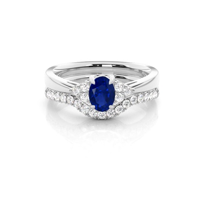 Prong Setting Oval Blue Sapphire Bridal Set Engagement Ring