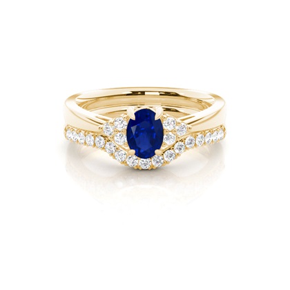 Prong Setting Oval Blue Sapphire Bridal Set Engagement Ring