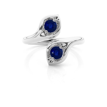 Prong Setting Round Blue Sapphire Two Stone Ring