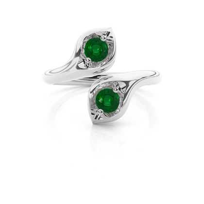 Prong Setting Round Emerald Two Stone Ring