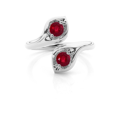 Prong Setting Round Ruby Two Stone Ring