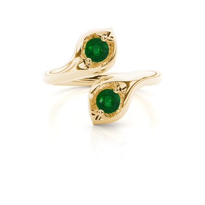 Prong Setting Round Emerald Two Stone Ring