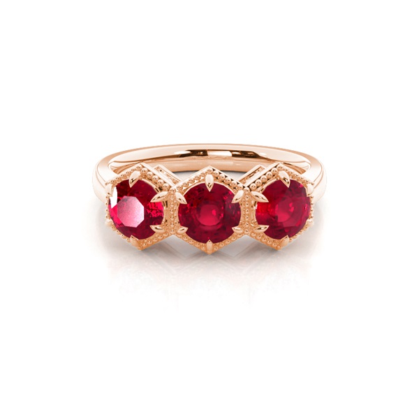 Prong Setting Round Ruby Trilogy Ring
