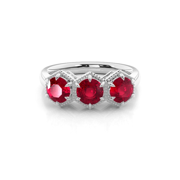 Prong Setting Round Ruby Trilogy Ring