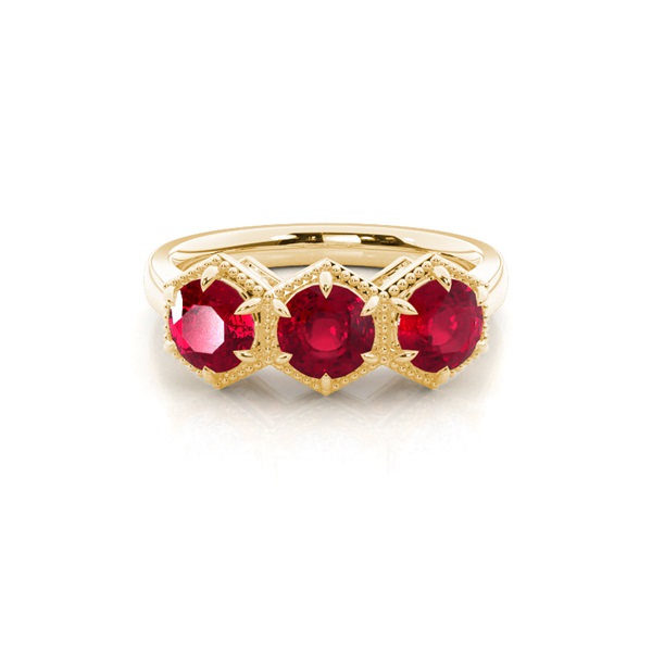 Prong Setting Round Ruby Trilogy Ring