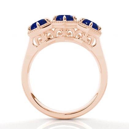 Prong Setting Round Blue Sapphire Trilogy Ring