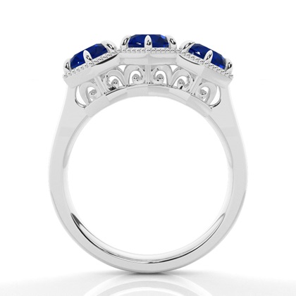 Prong Setting Round Blue Sapphire Trilogy Ring