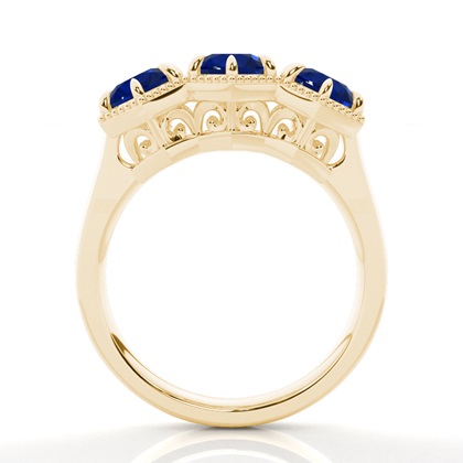 Prong Setting Round Blue Sapphire Trilogy Ring