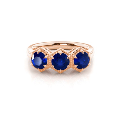 Prong Setting Round Blue Sapphire Trilogy Ring