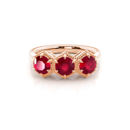 Prong Setting Round Ruby Trilogy Ring