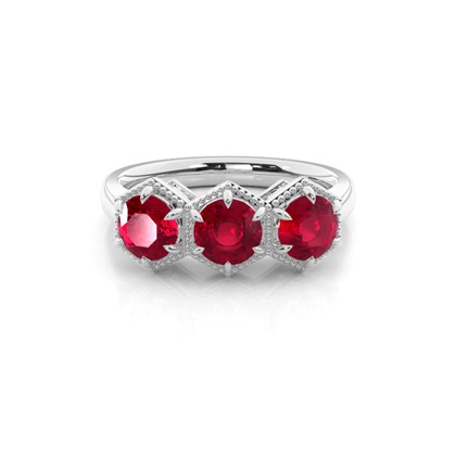 Prong Setting Round Ruby Trilogy Ring