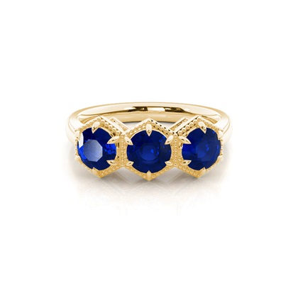 Prong Setting Round Blue Sapphire Trilogy Ring