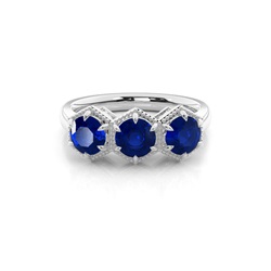 Prong Setting Round Blue Sapphire Trilogy Ring