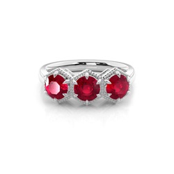 Prong Setting Round Ruby Trilogy Ring