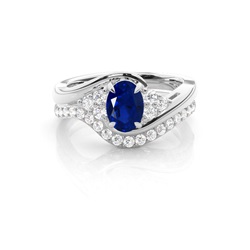 Prong Setting Oval Blue Sapphire Bridal Set Engagement Ring