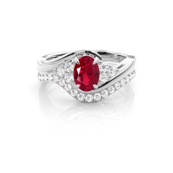 Prong Setting Oval Ruby Bridal Set Engagement Ring
